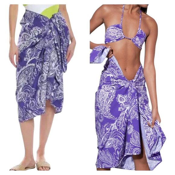 Mara Hoffman New NWT Purple Paisley Sarong Cover-Up 100% Organic Cotton 66"x82" - Picture 1 of 5
